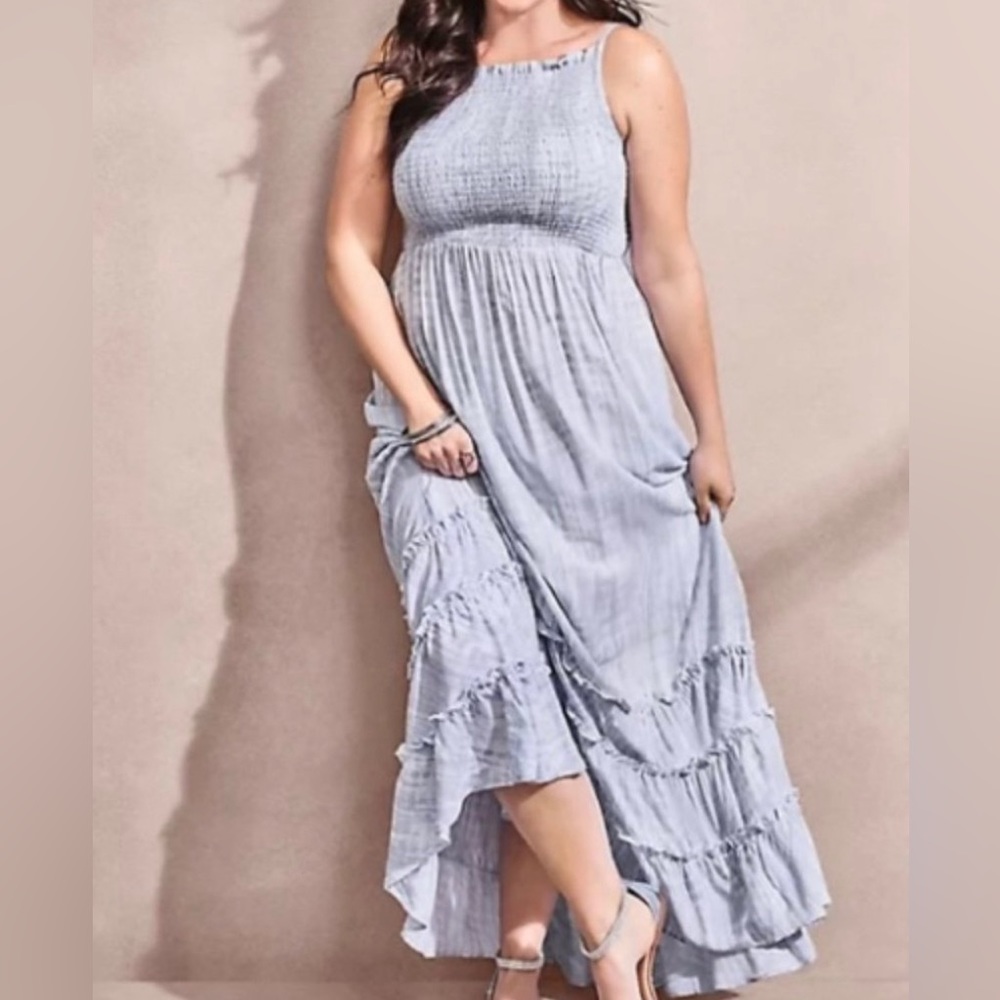 TORRID Blue & White Dress - Tie Dye - Smocked Maxi - Size 3